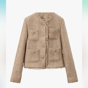 Women’s Beige Tweed Blazer Jacket Large